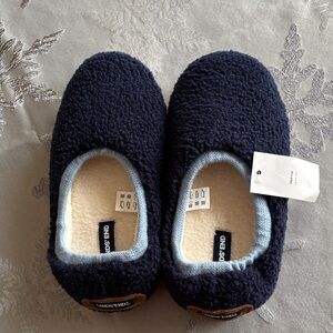Lands' End Dark Blue Fleece Slippers with Light Blue Trim